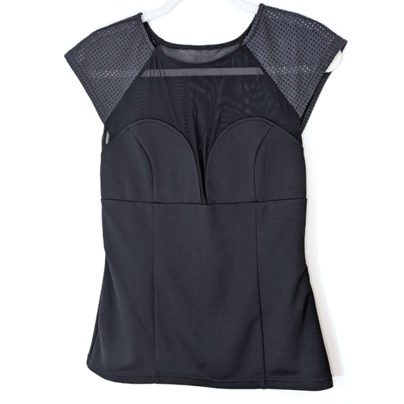 Guess Tops - Guess Black Faux Leather Sheer Mesh Top large